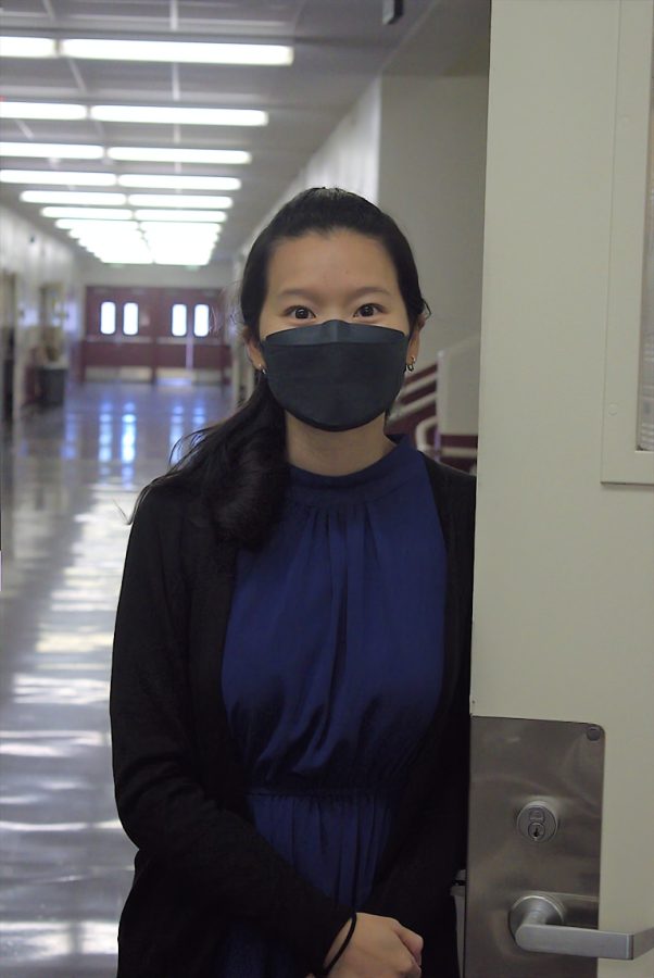 Ms. Kuo outside her AP Computer Science classroom.
